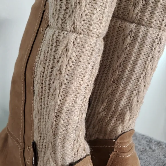 MUK LUKS Casey Mid-Calf Boot Cable Knit Back Stitched Accents Size 8
