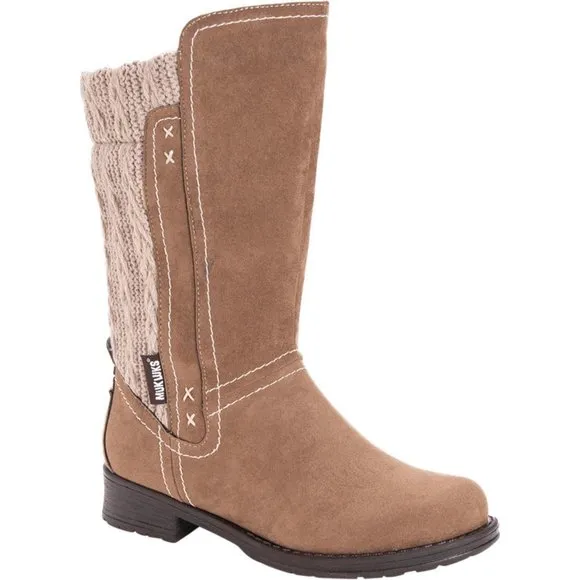 MUK LUKS Casey Mid-Calf Boot Cable Knit Back Stitched Accents Size 8