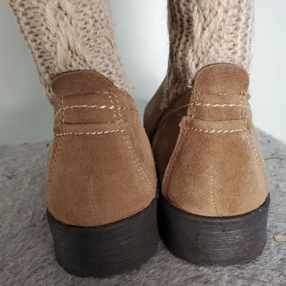 MUK LUKS Casey Mid-Calf Boot Cable Knit Back Stitched Accents Size 8