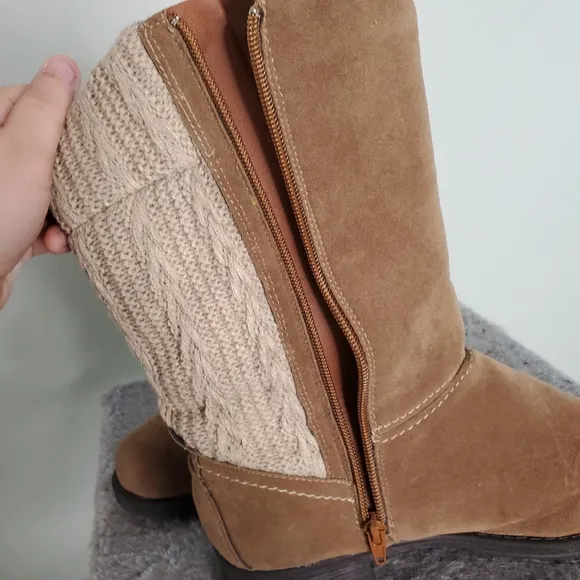 MUK LUKS Casey Mid-Calf Boot Cable Knit Back Stitched Accents Size 8
