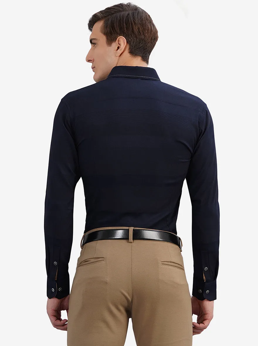 Navy Blue Striped Slim Fit Party Wear Shirt | JB Studio