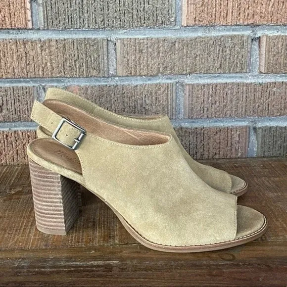 NEW, Madewell, The Cary Slingback Suede Sandal, Block Stacked Heel, Tan, Brown