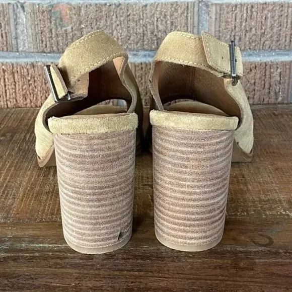 NEW, Madewell, The Cary Slingback Suede Sandal, Block Stacked Heel, Tan, Brown