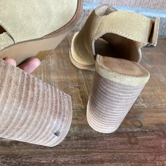 NEW, Madewell, The Cary Slingback Suede Sandal, Block Stacked Heel, Tan, Brown