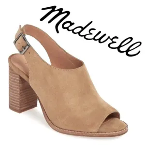 NEW, Madewell, The Cary Slingback Suede Sandal, Block Stacked Heel, Tan, Brown