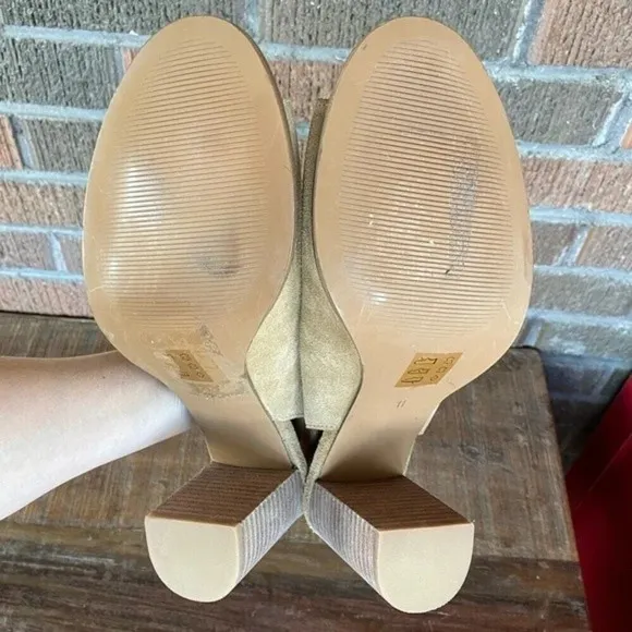 NEW, Madewell, The Cary Slingback Suede Sandal, Block Stacked Heel, Tan, Brown