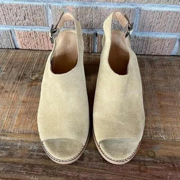 NEW, Madewell, The Cary Slingback Suede Sandal, Block Stacked Heel, Tan, Brown