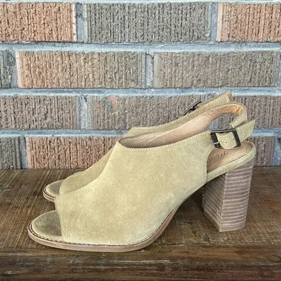 NEW, Madewell, The Cary Slingback Suede Sandal, Block Stacked Heel, Tan, Brown