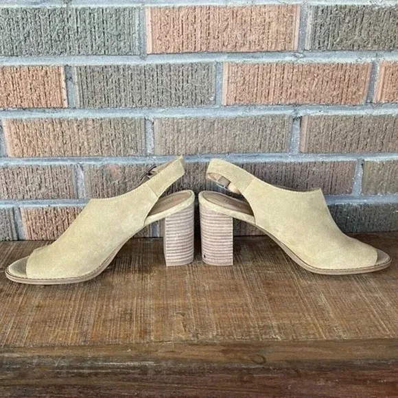 NEW, Madewell, The Cary Slingback Suede Sandal, Block Stacked Heel, Tan, Brown