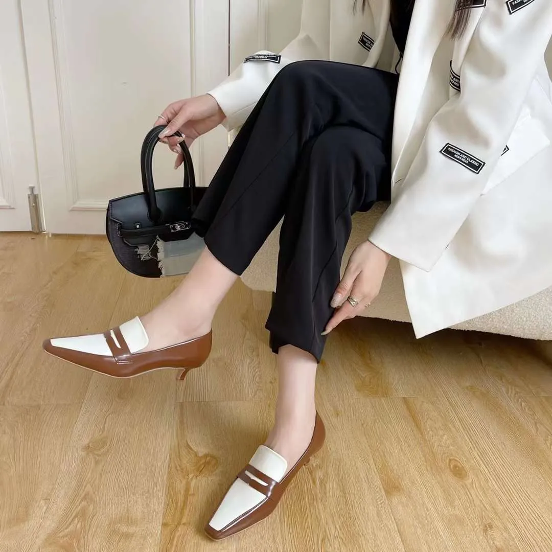 Nia Square Toe Kitten Heels Loafers
