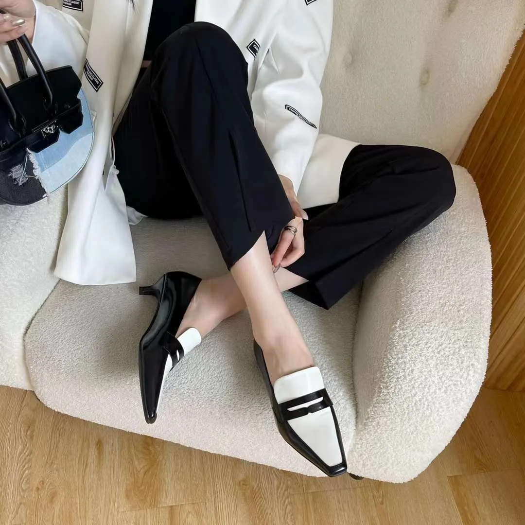 Nia Square Toe Kitten Heels Loafers