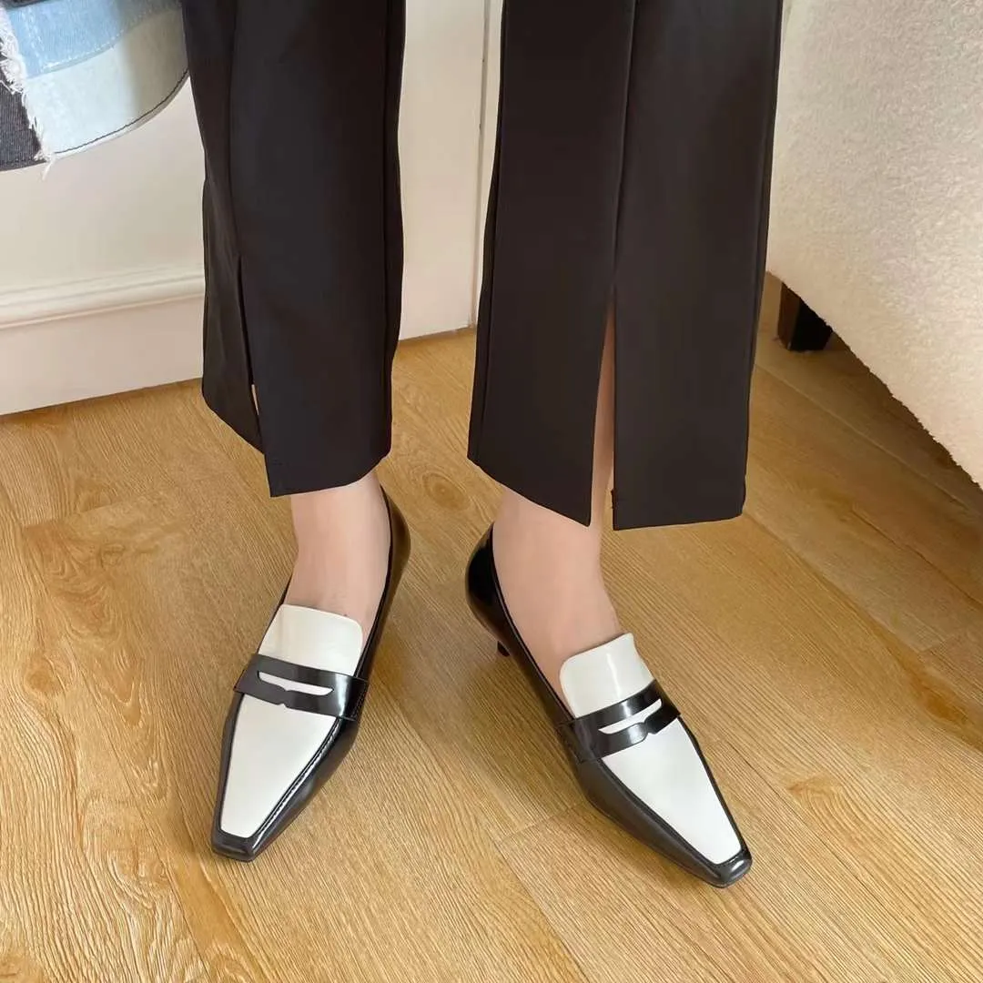 Nia Square Toe Kitten Heels Loafers