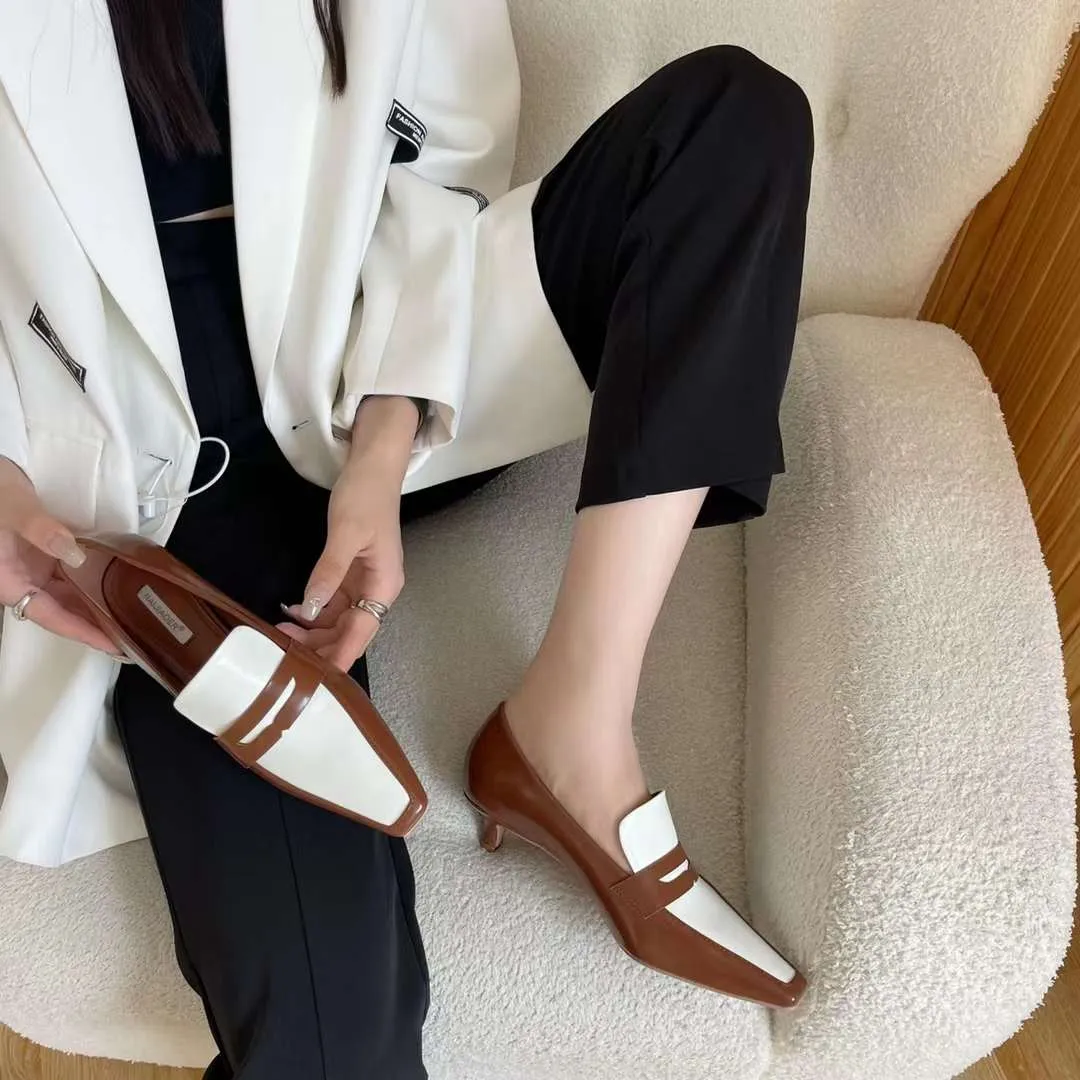 Nia Square Toe Kitten Heels Loafers