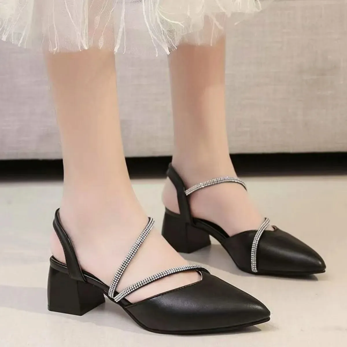 Point Toe Block Heels Pumps