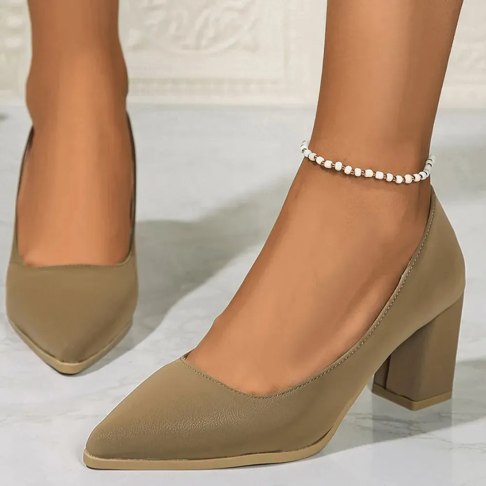 Point Toe Block Heels Pumps