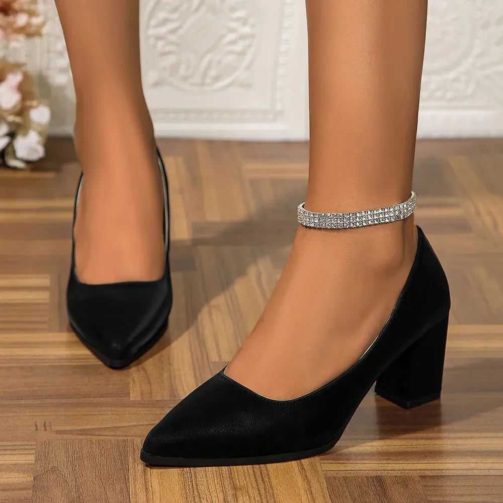 Point Toe Block Heels Pumps