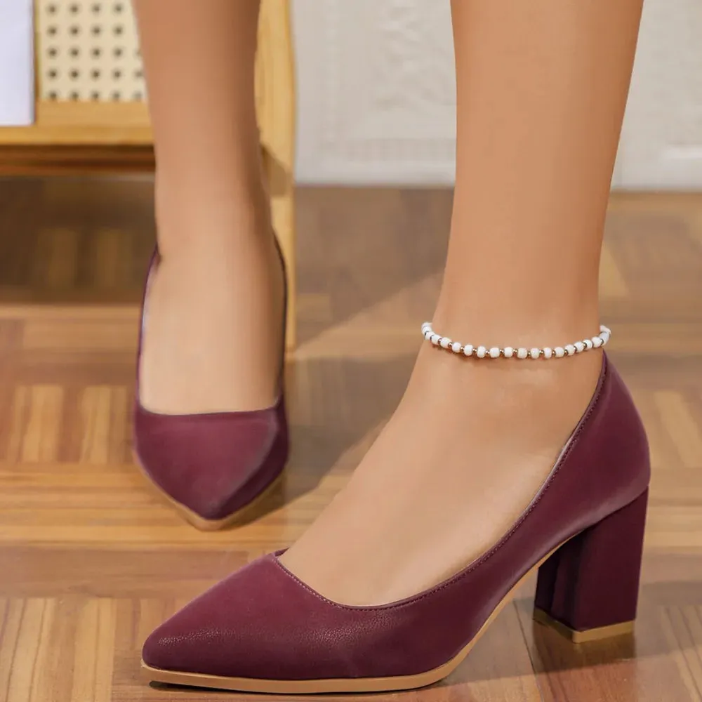 Point Toe Block Heels Pumps