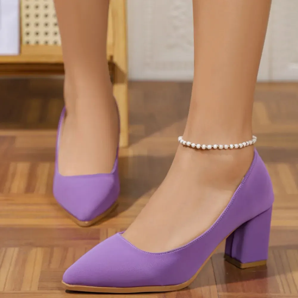 Point Toe Block Heels Pumps