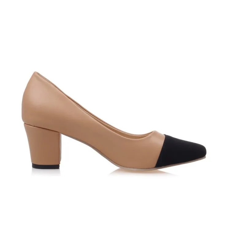 Pointed Toe Women Pumps Mid Chunky Heels Shoes 9974