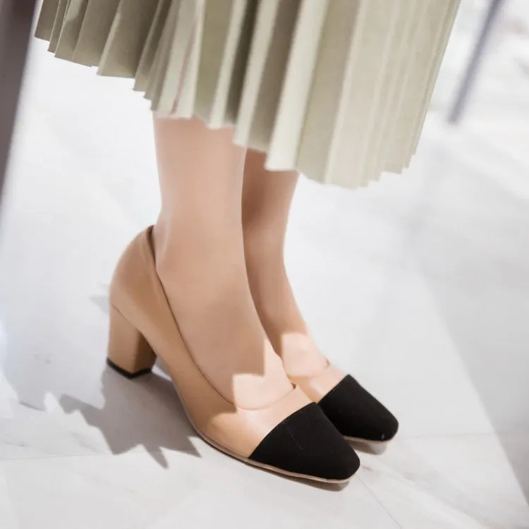 Pointed Toe Women Pumps Mid Chunky Heels Shoes 9974