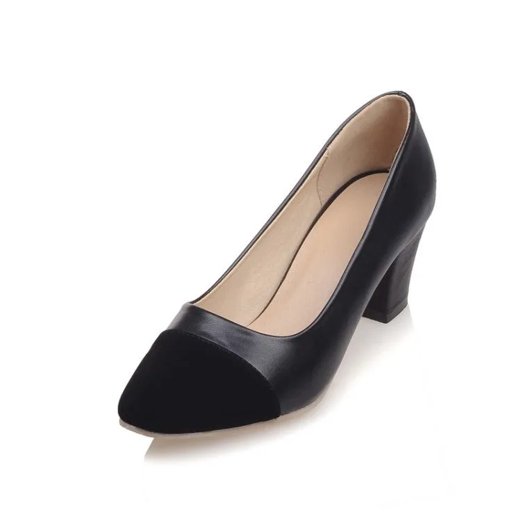 Pointed Toe Women Pumps Mid Chunky Heels Shoes 9974