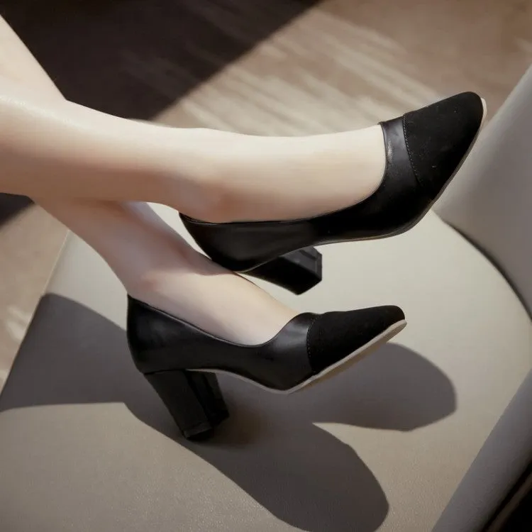 Pointed Toe Women Pumps Mid Chunky Heels Shoes 9974
