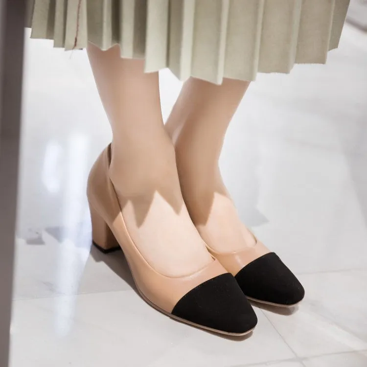 Pointed Toe Women Pumps Mid Chunky Heels Shoes 9974
