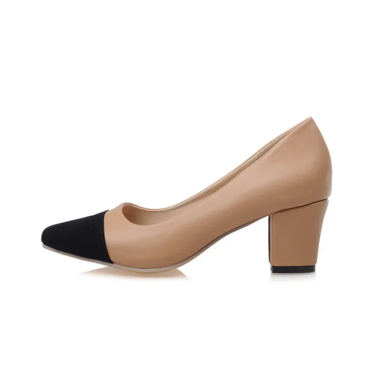 Pointed Toe Women Pumps Mid Chunky Heels Shoes 9974