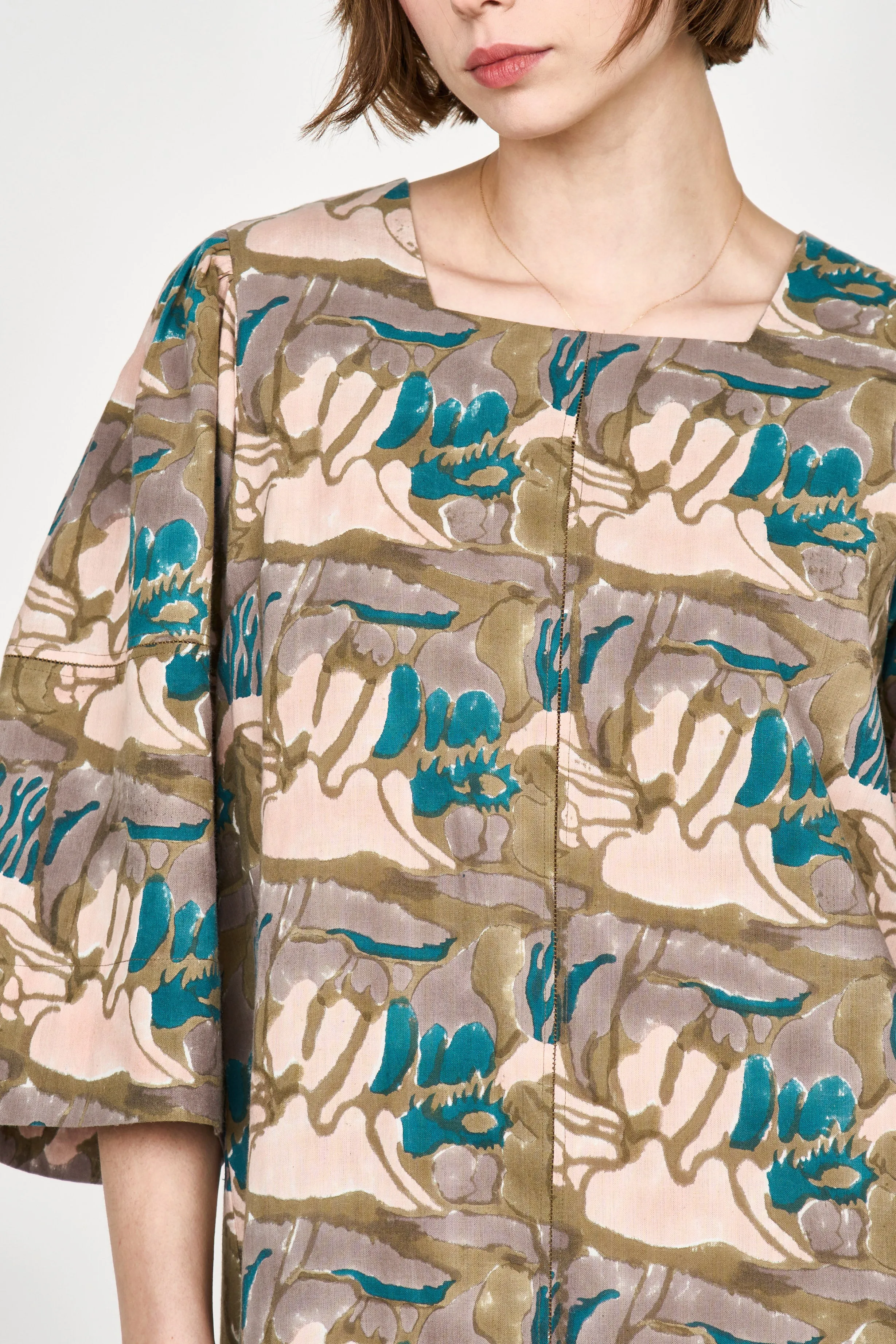 Provence Dress in Moss Reef Blockprint
