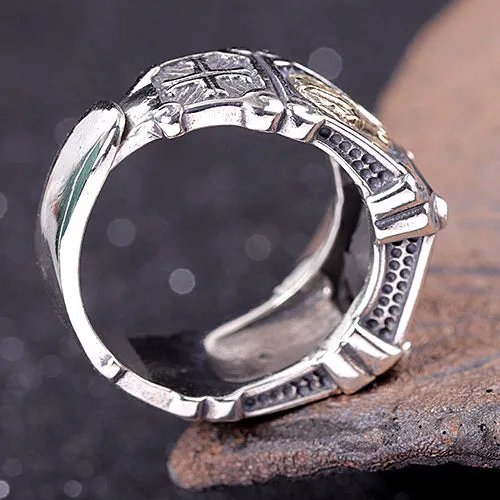 Real Solid 925 Sterling Silver Ring Virgin Mary Black Agate Punk Jewelry Open Size 8 9 10 11