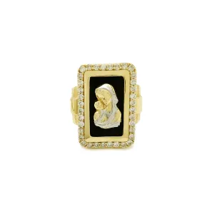 Rectangle Halo Virgin Mary Presidential Ring (14K)