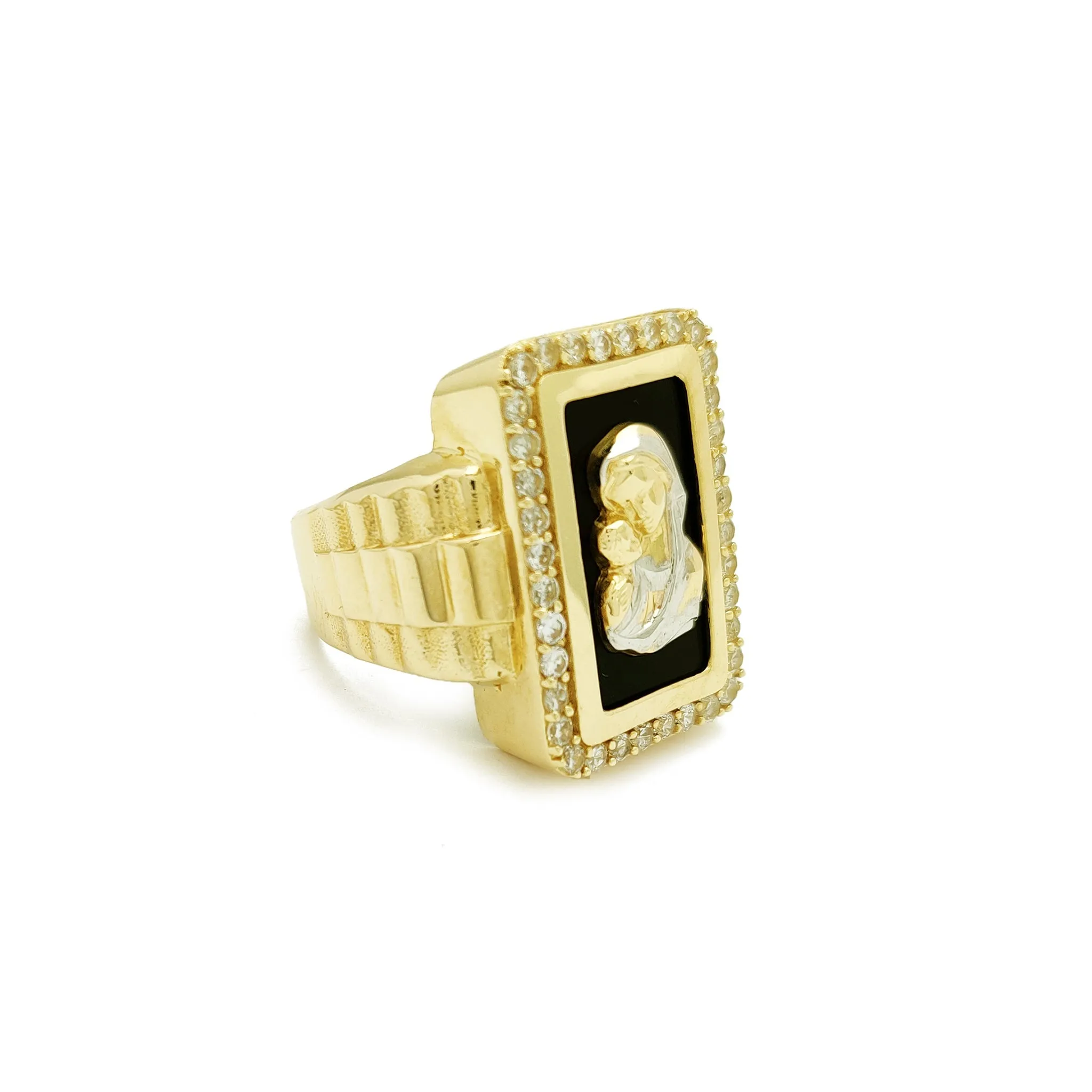 Rectangle Halo Virgin Mary Presidential Ring (14K)