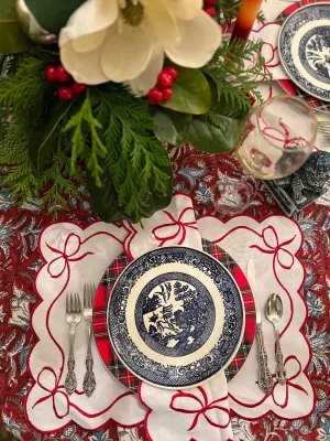 Red Floral Block Print Tablecloth