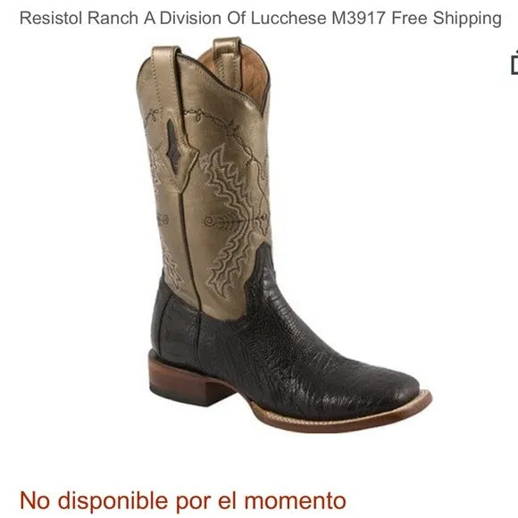 RESISTOL RANCH LUCCHESE Ostrich Square Toe Black Metallic Cowgirl Cowboy Western Boots