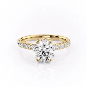 Round Cut Moissanite Shoulder Set Ring With Block Halo