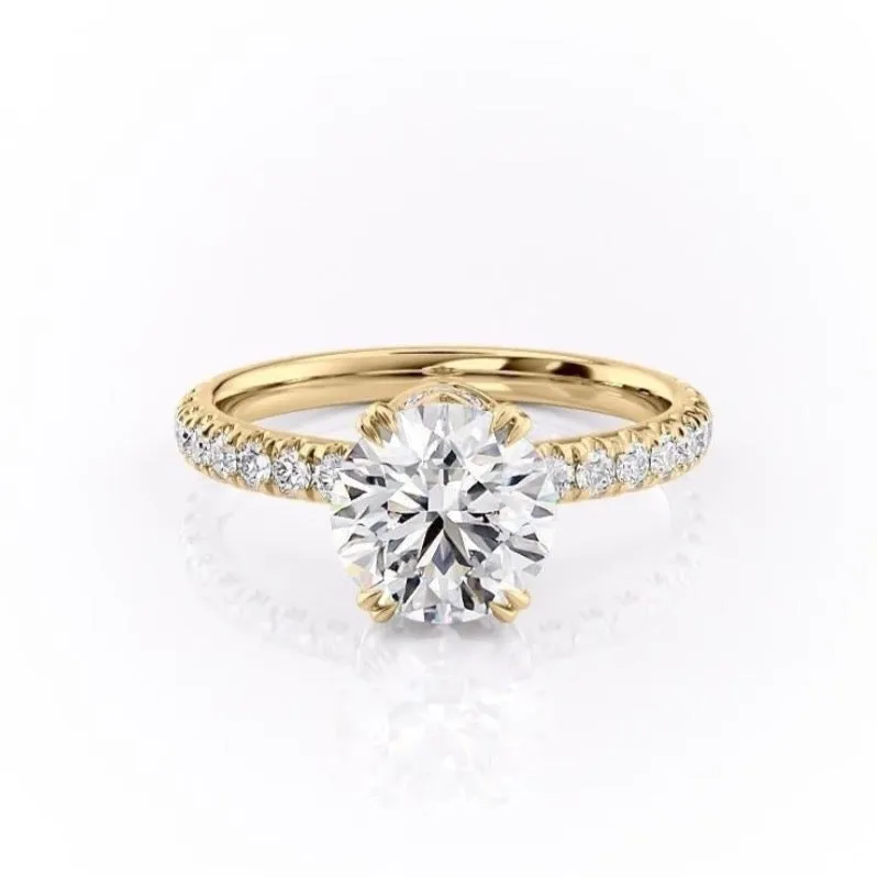 Round Cut Moissanite Shoulder Set Ring With Block Halo