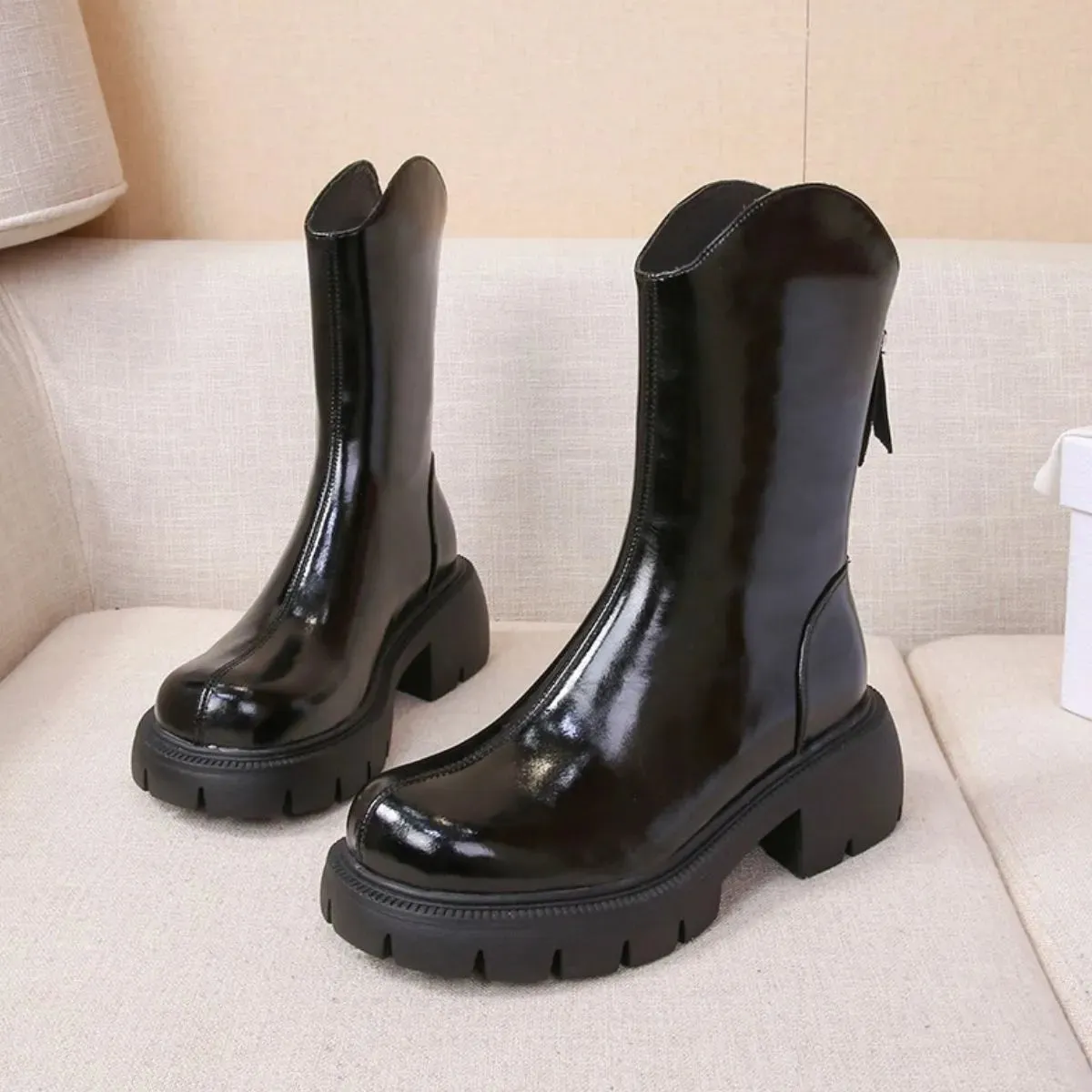 Round Toe Block Heels Boots