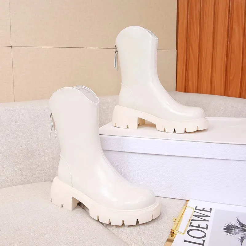 Round Toe Block Heels Boots