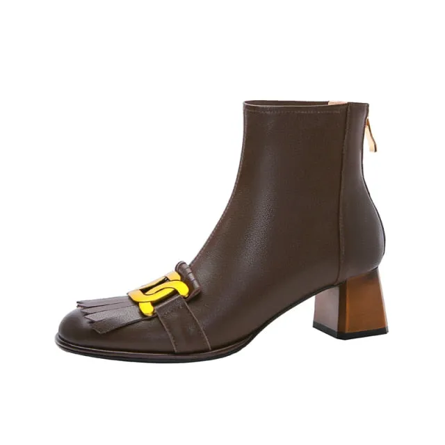 Round Toe High Heels Ankle Boots