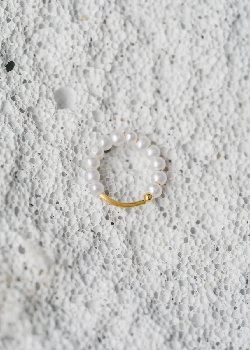 Row Pearl Twist Earring - Guld