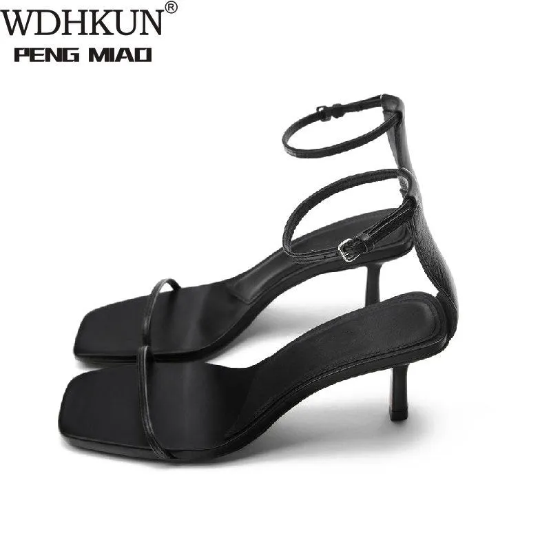 Sandals Sexy Square Head Strap High Heels Basic Shoes Casual Party Pumps Female Summer Size 35-43