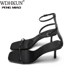 Sandals Sexy Square Head Strap High Heels Basic Shoes Casual Party Pumps Female Summer Size 35-43