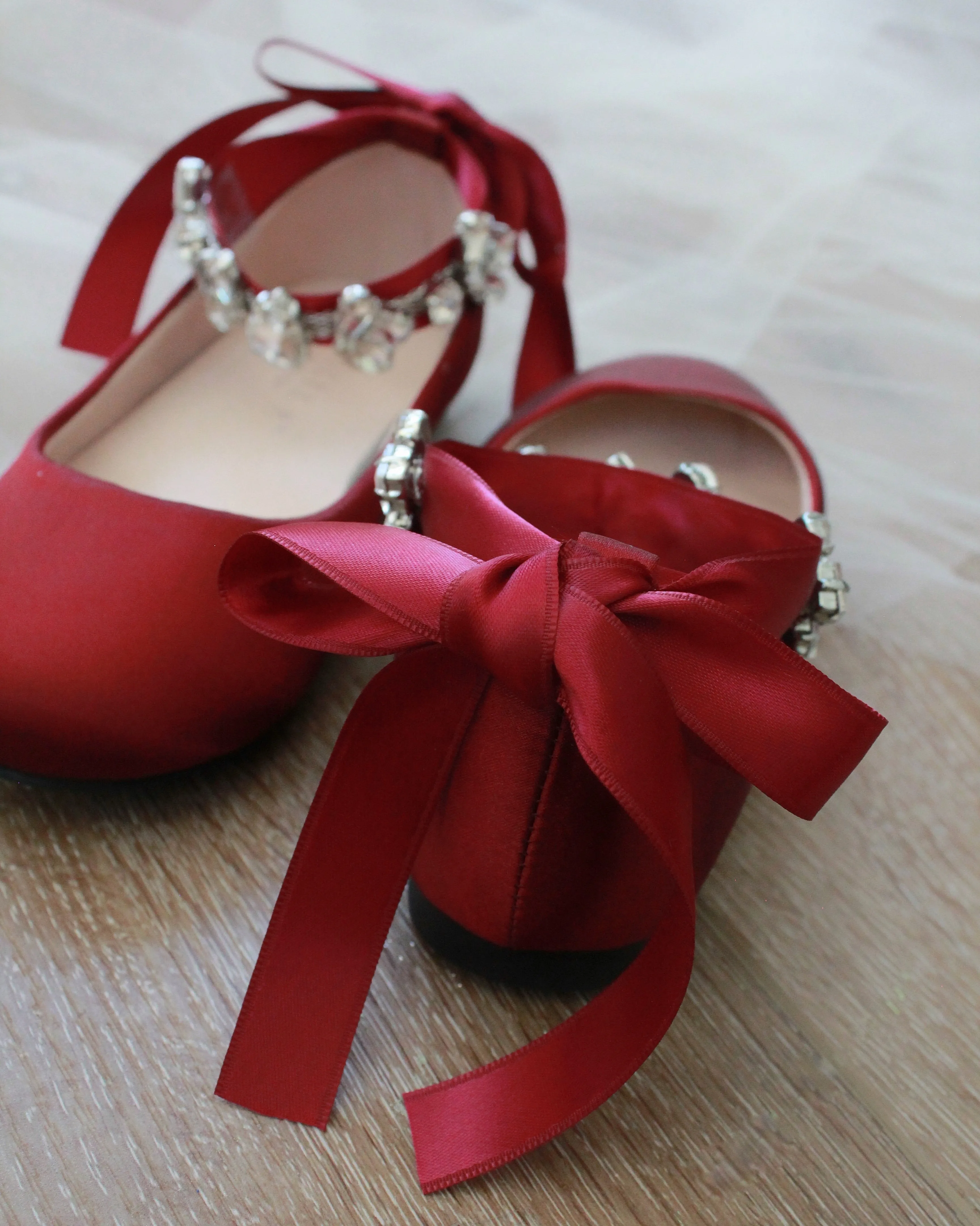 Satin Ballet Flats with Navette Cluster Rhinestones