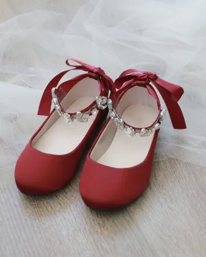 Satin Ballet Flats with Navette Cluster Rhinestones