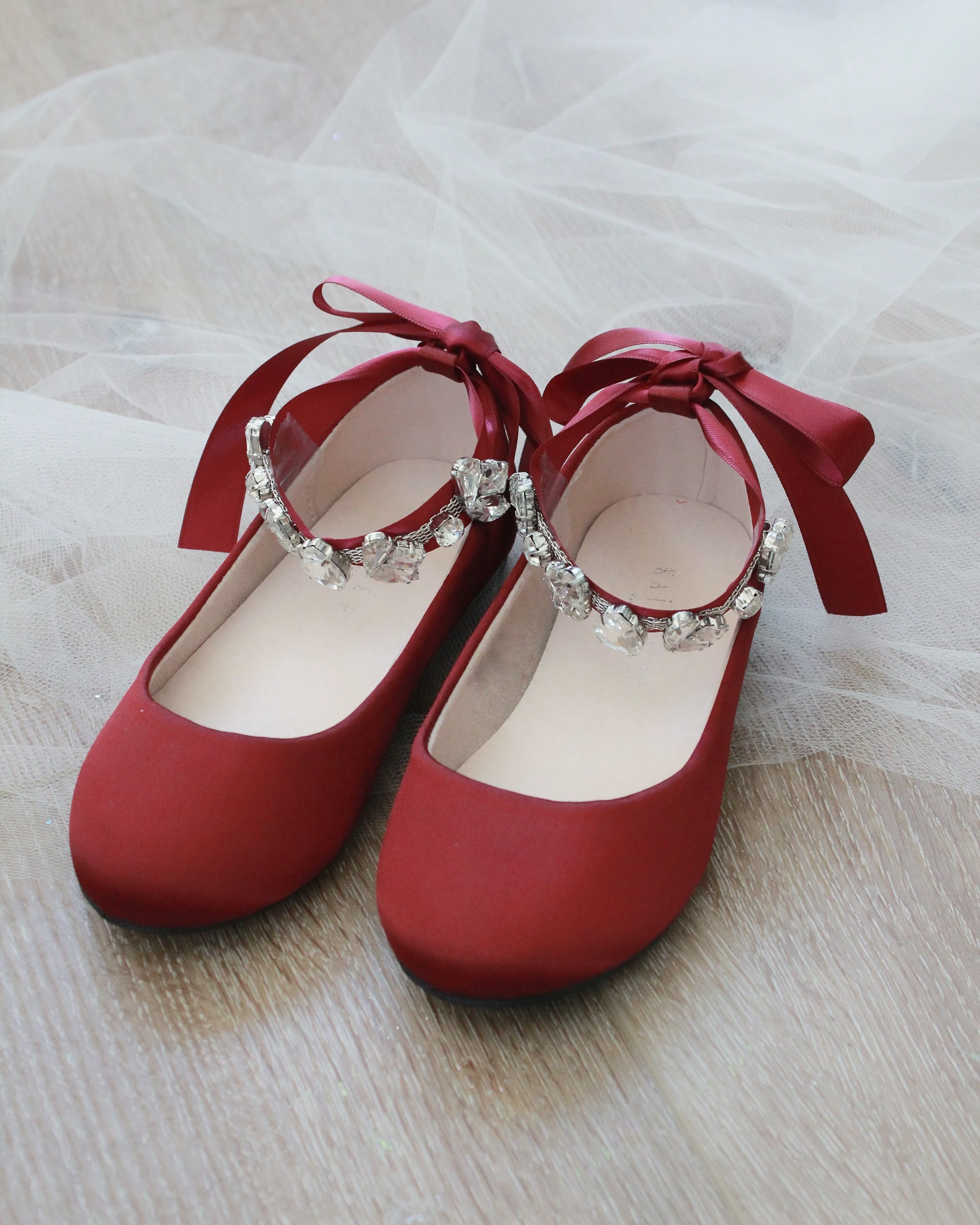 Satin Ballet Flats with Navette Cluster Rhinestones
