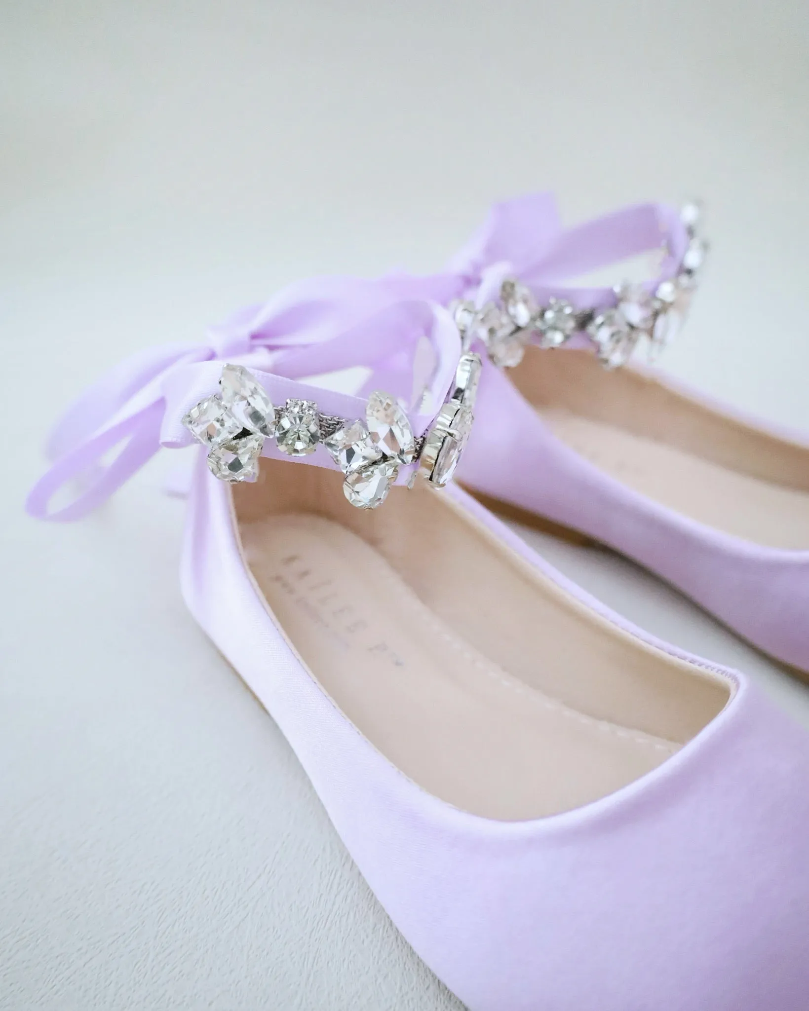 Satin Ballet Flats with Navette Cluster Rhinestones