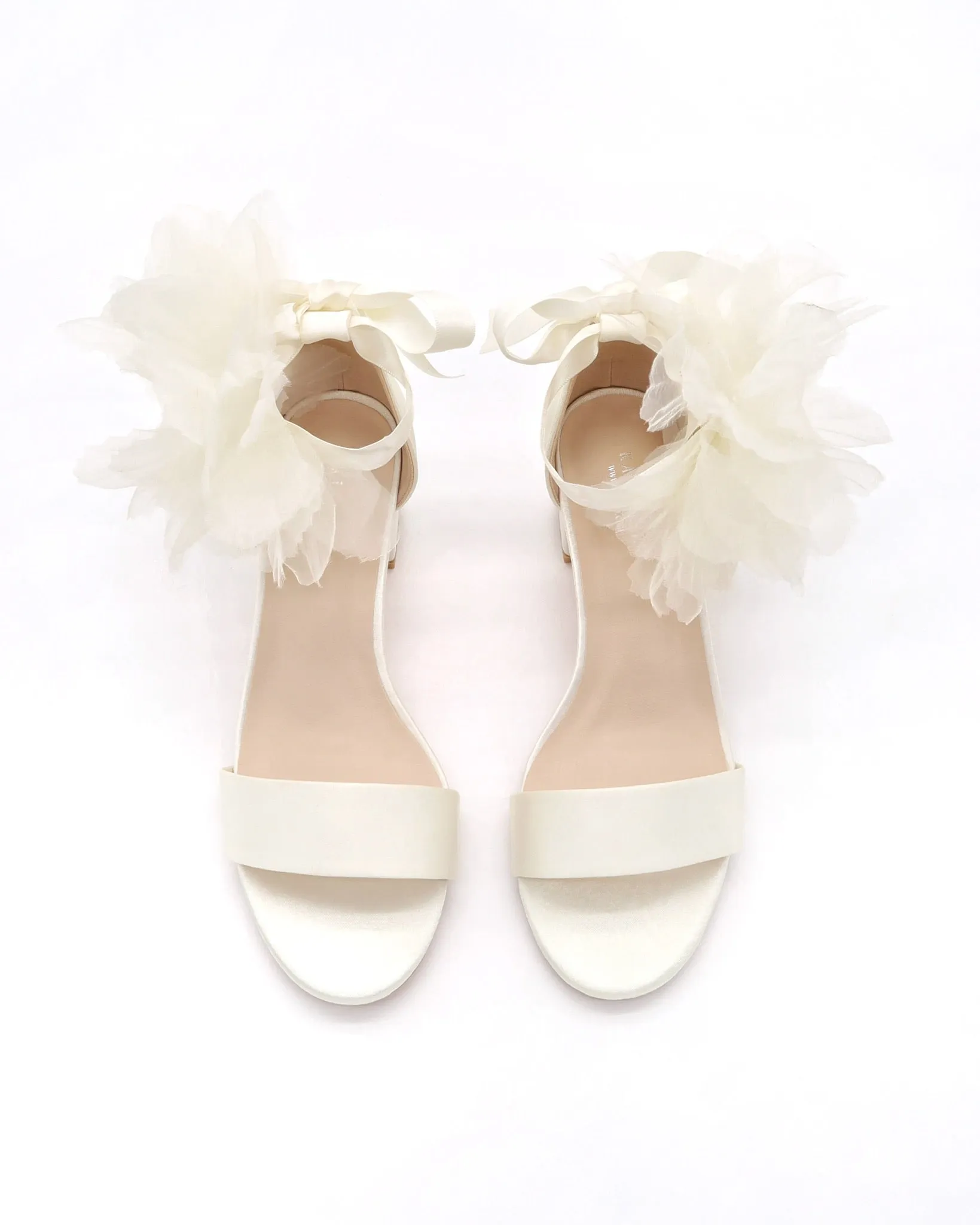 Satin Block Heel Wedding Sandals with Ophelia Flowers
