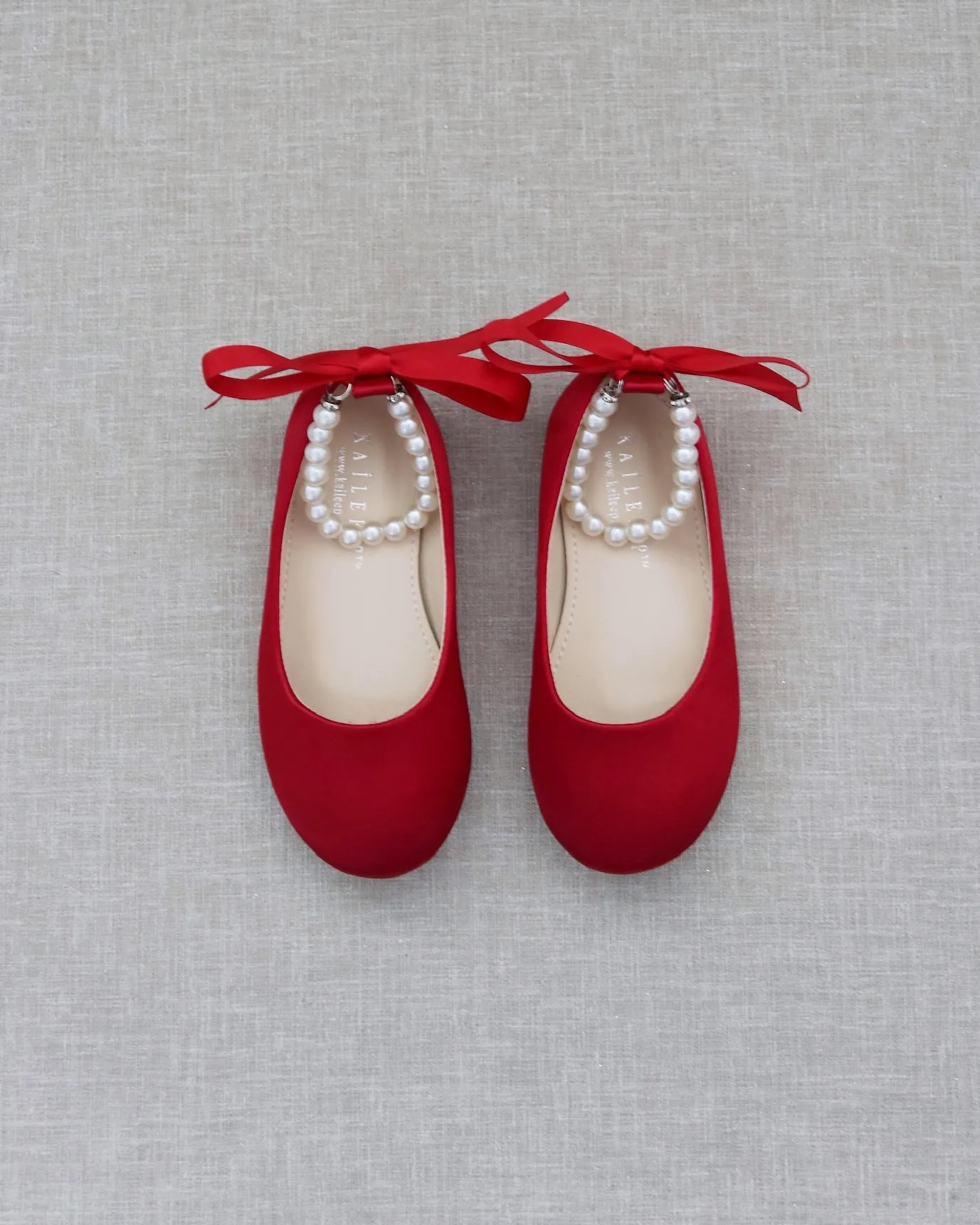 Satin Flats with Pearls Ankle Strap