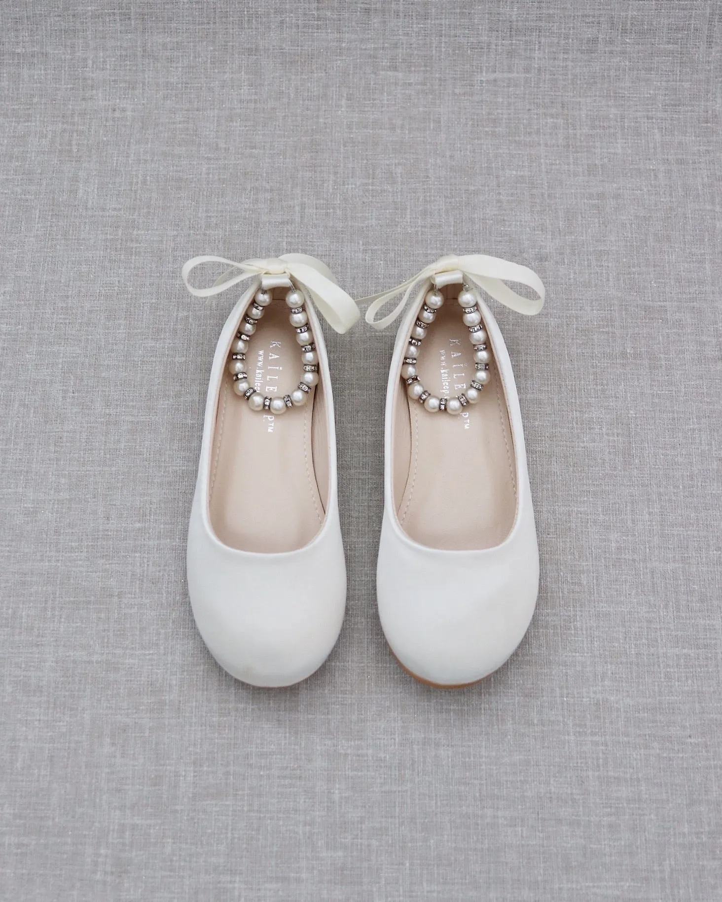 Satin Flats with Pearls Ankle Strap