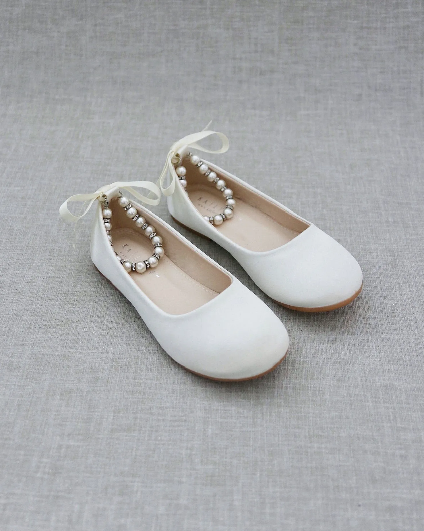 Satin Flats with Pearls Ankle Strap